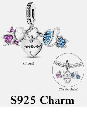 S925 Sterling Silver Forever Love Couple Dating Pendant Bracelet Necklace Charm